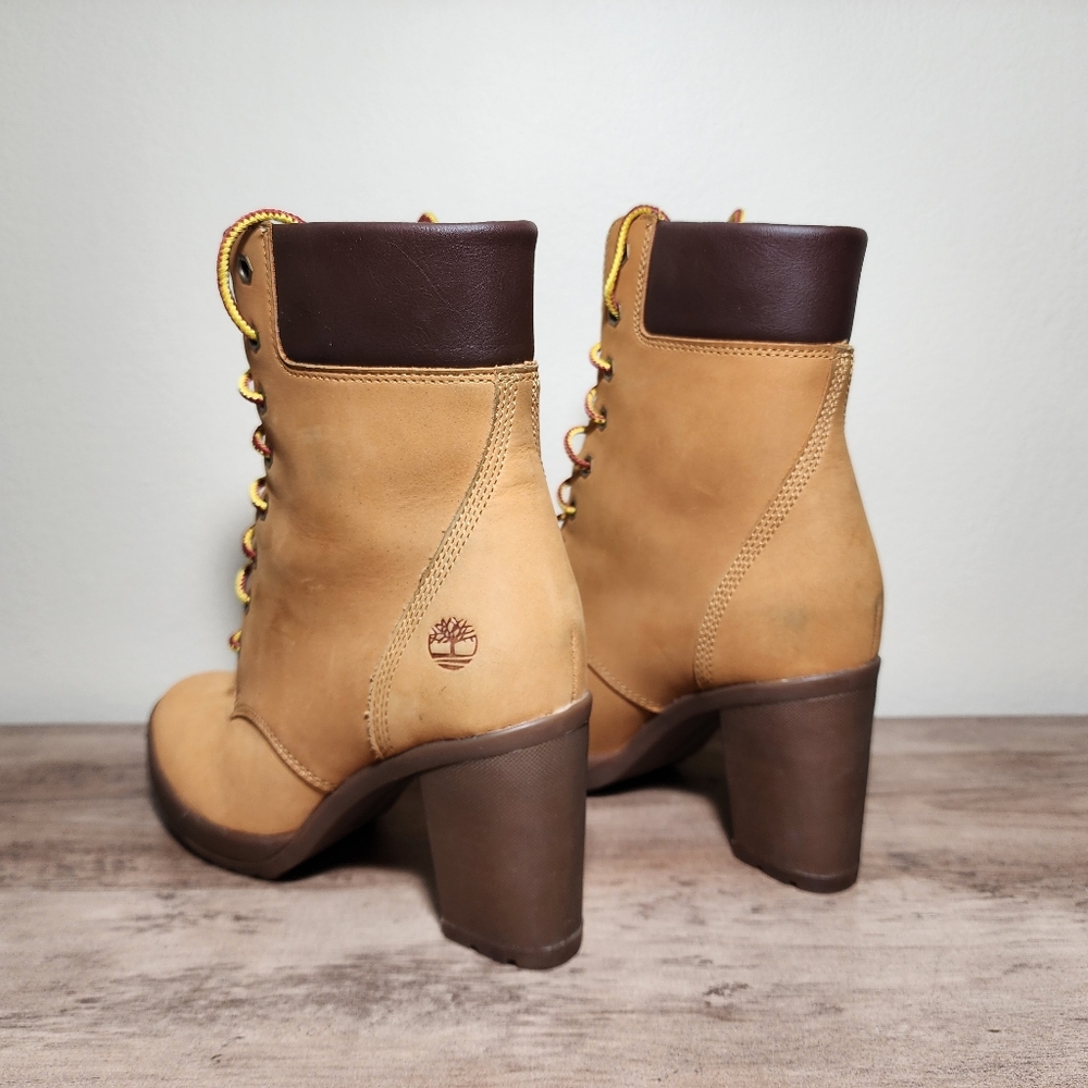 Timberland Camdale Ankle Boots Wheat Tan Chunky Wedge Heel A1SEE Women's Size 8 - Picture 3 of 10